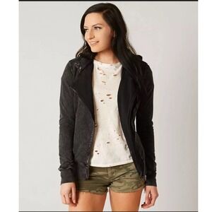 Fast & Furious by Affliction Cipher Hoodie Women Large Black Moto Zip Streetwear